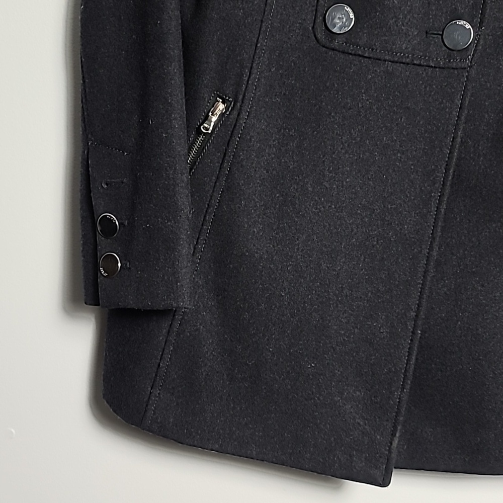 GUESS LOS ANGELES Dark Grey Wool Long Sleeve Button Up Coat Size Petite Small - Picture 3 of 16